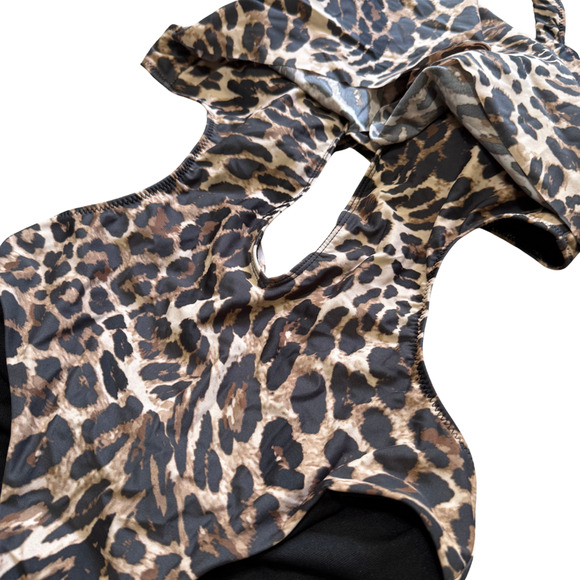 BAR III Beach Cheetah Cowl Cutout Monokini One Piece Swimsuit Brown Black NWT XS - Picture 5 of 8